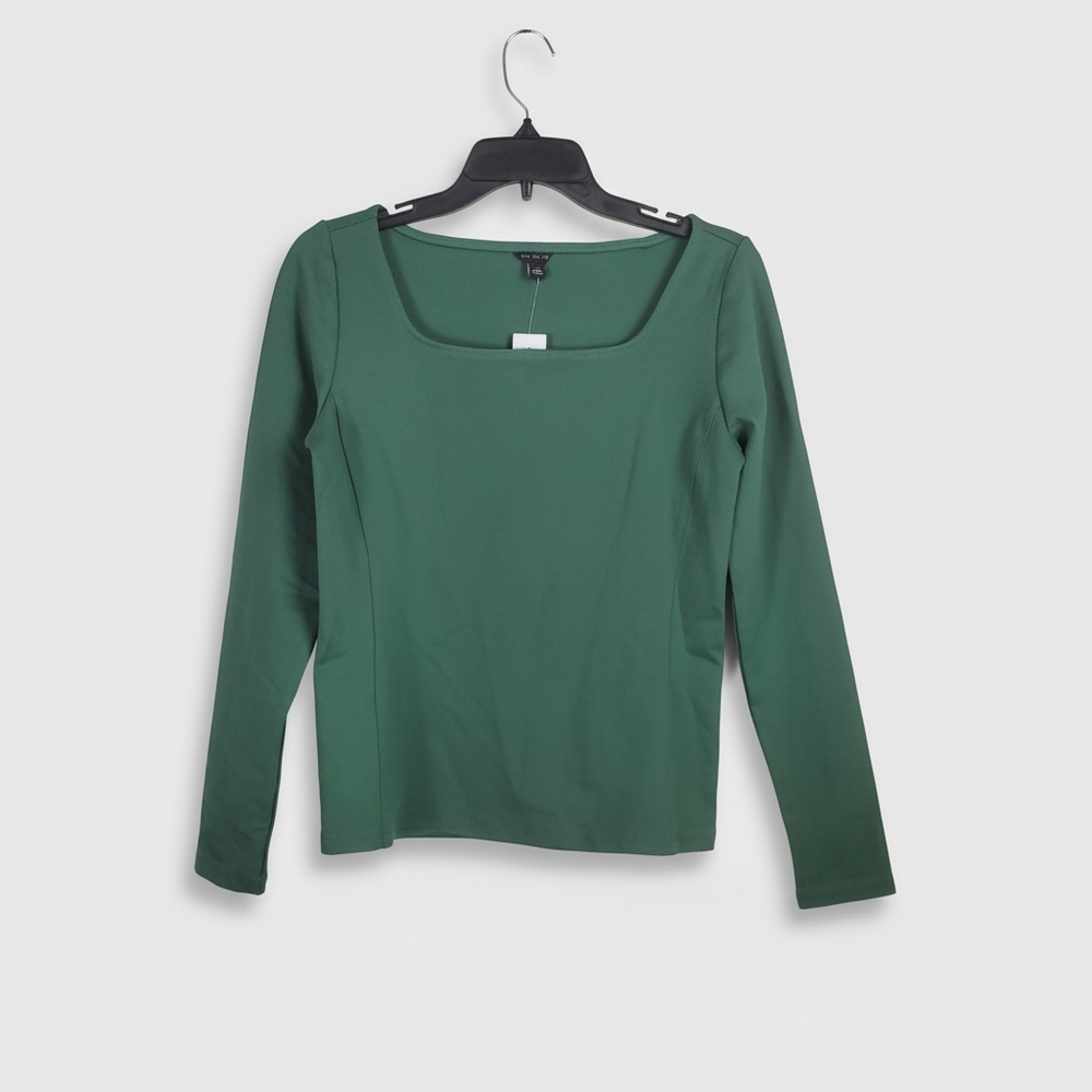 Ann Taylor Green Long Sleeve Square Neck Top Small